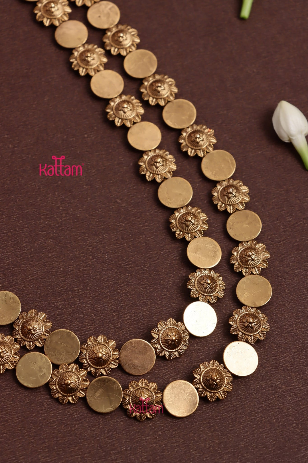 Floral & Coin Double Layer Necklace - N3694