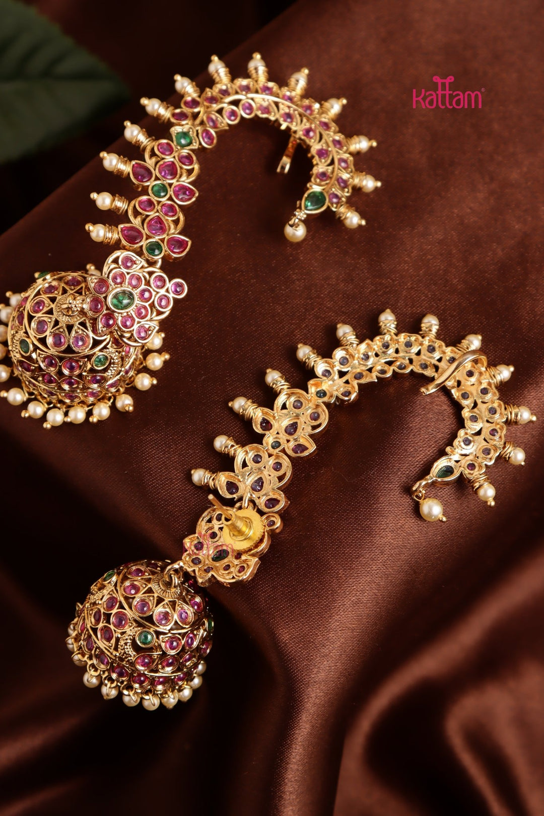 Floral Peacock Pearl Earcuff Jhumka - E1041