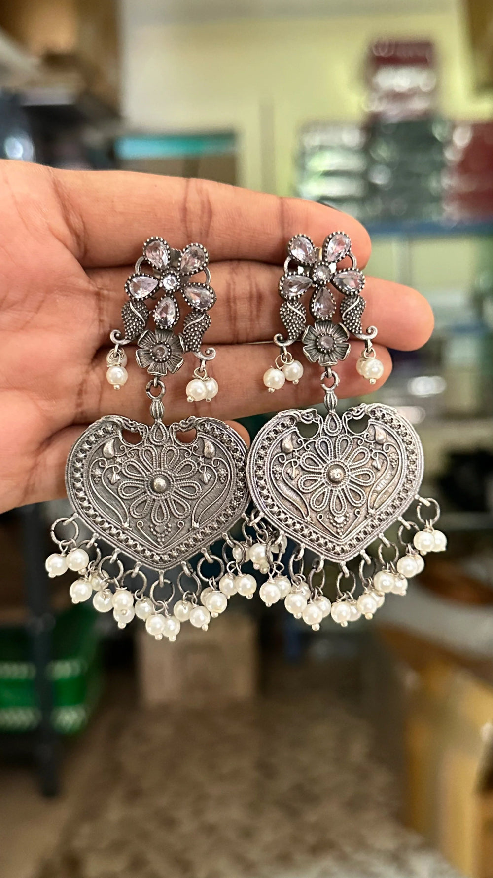 Flower Heart Pearls Drop Earring - E660A