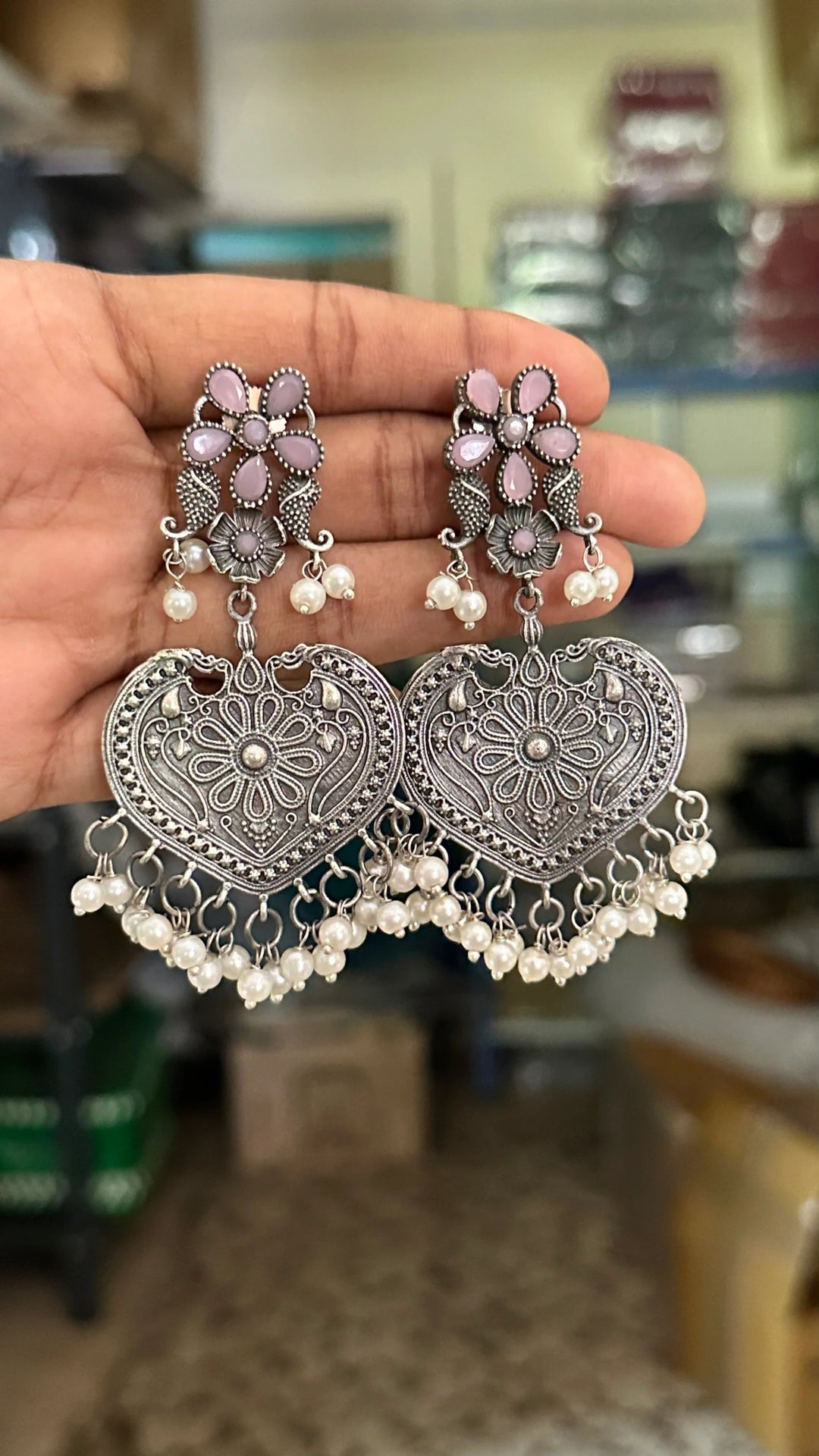 Flower Heart Pearls Drop Earring - E660A4