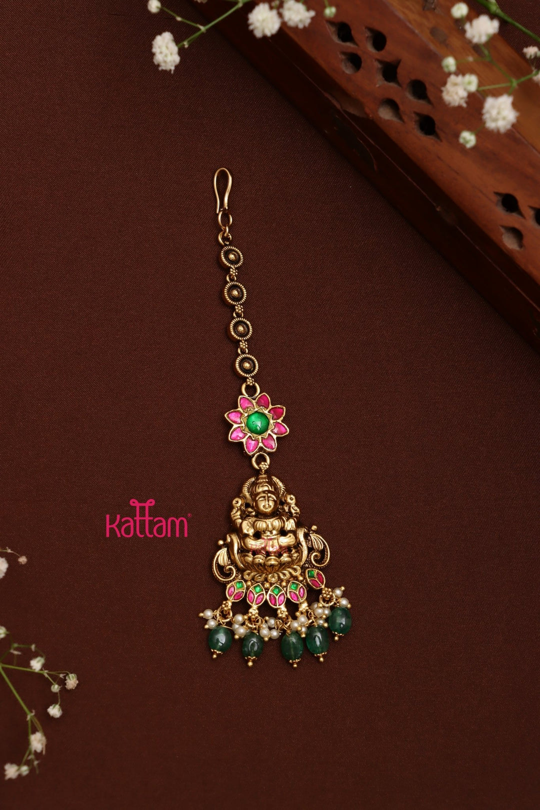 Goddess Kundan Rubygreen Flower Maangtikka - MT142