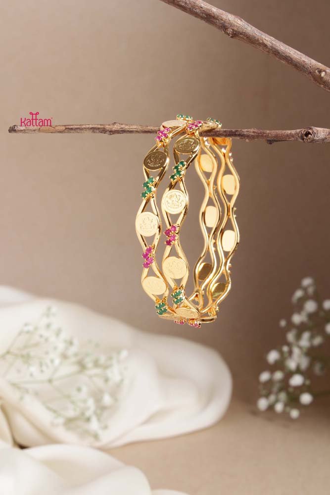Gold Bangle Designs Bangle Mela Goddess Ruby Green Coin Wave