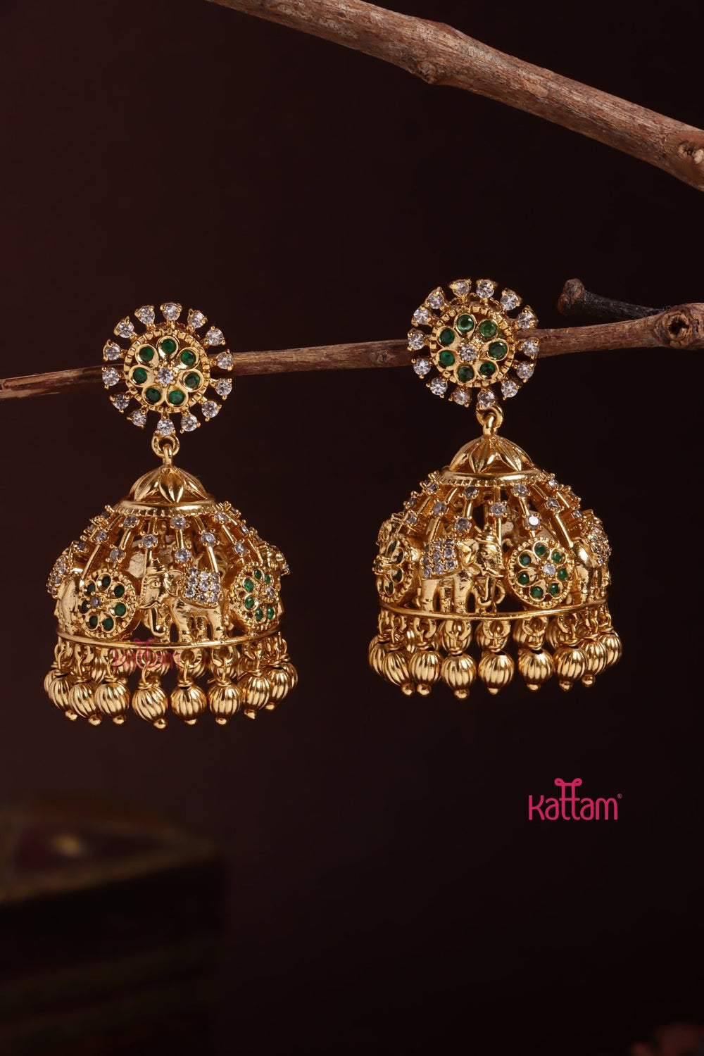Goldtone Elephant Stone Jhumka - E1095