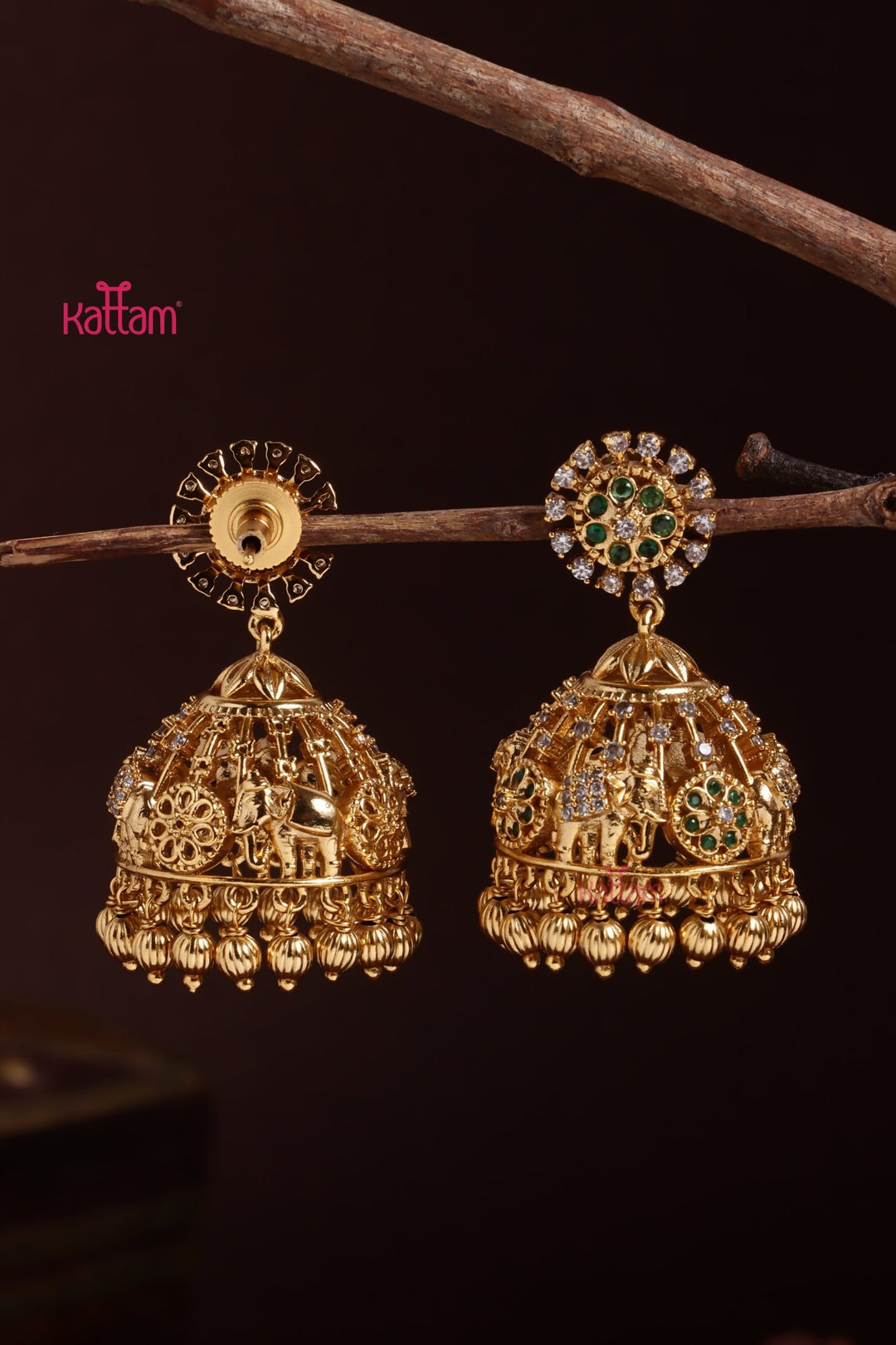 Goldtone Elephant Stone Jhumka - E1095