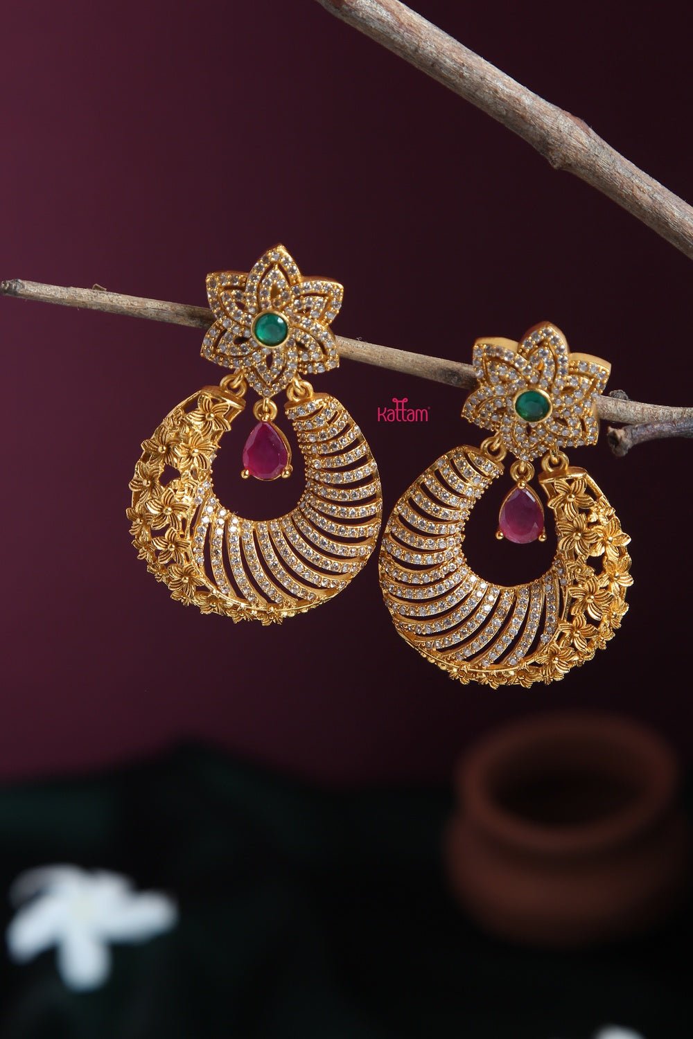 Grand Stone Floral Drop Earring - E101