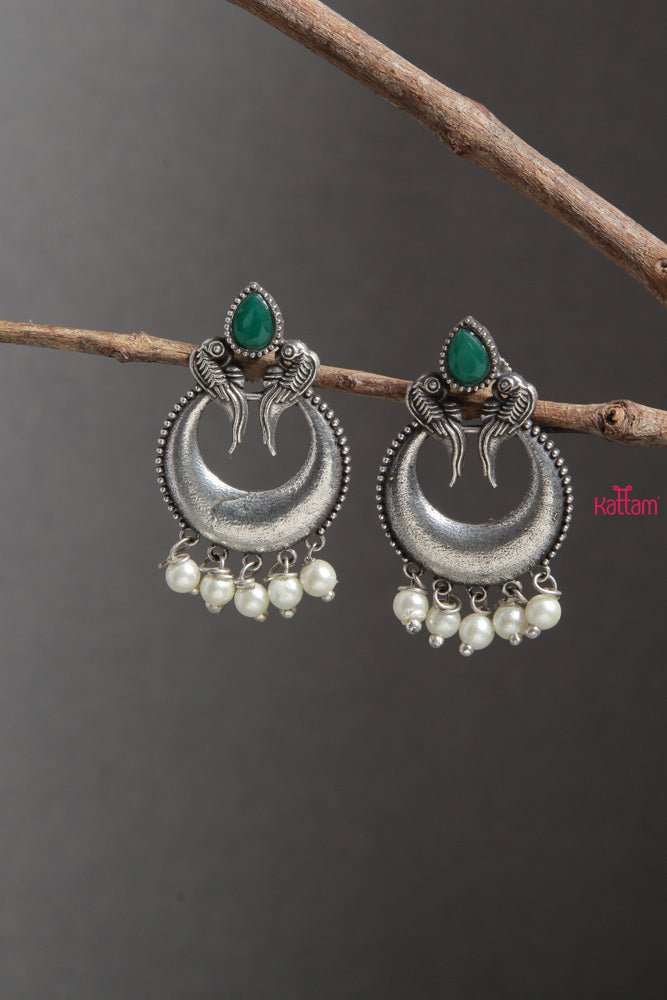 Green Peacock Chandbali Silver earrings - E345