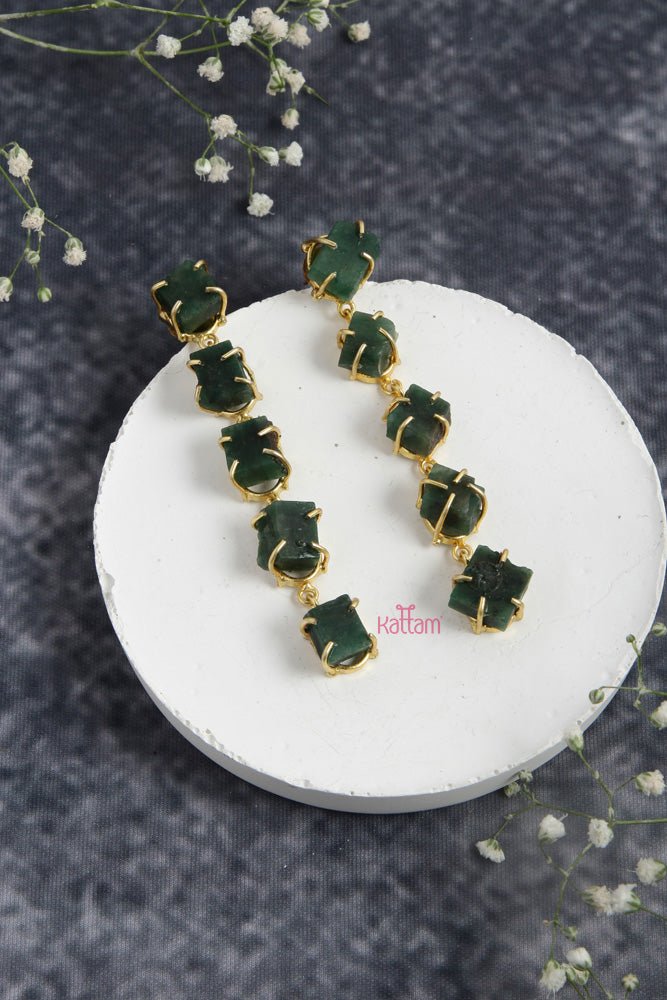 Green Raw Stone Drop Earrings - E758