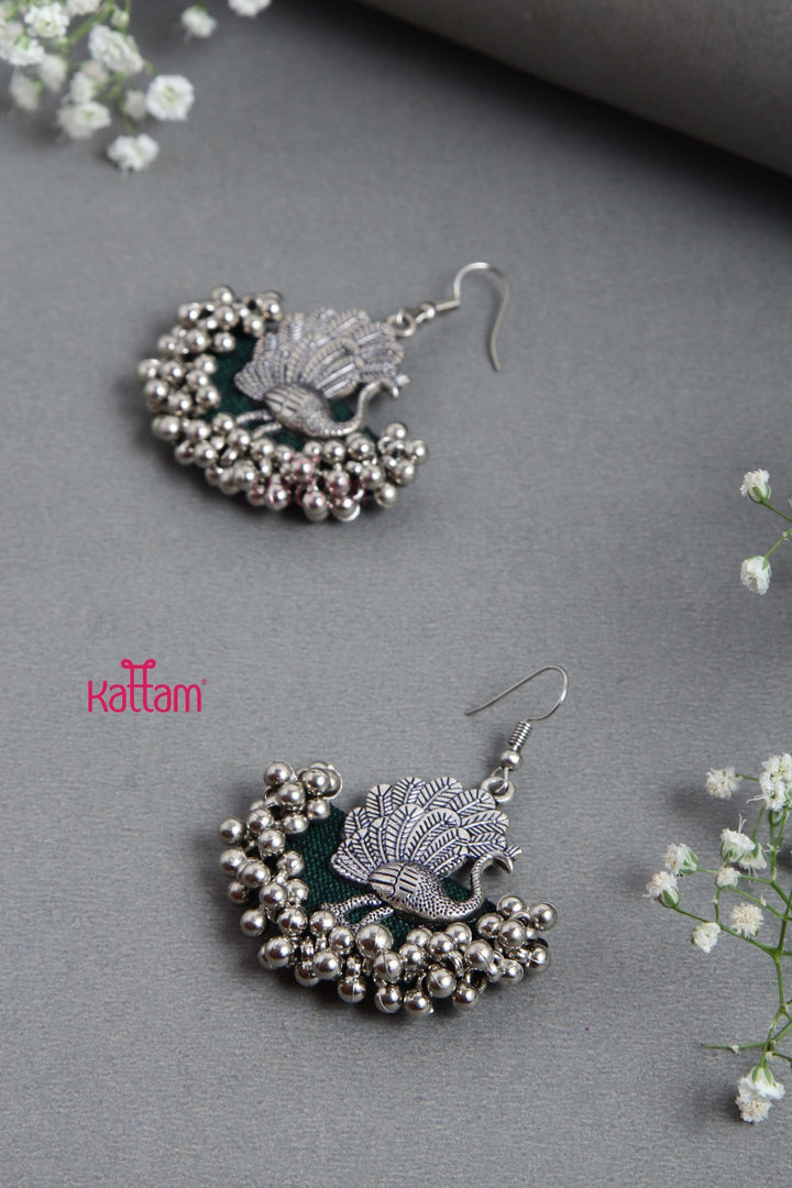 Handcrafted Peacock Ghungroo Hook Earring -D1 - E837
