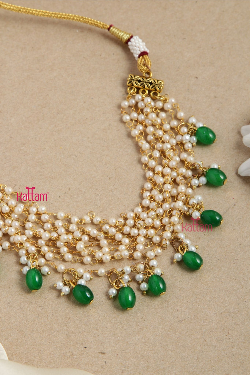 Handcrafted Pearl Green Bead necklace ( No Earrings ) - N2899