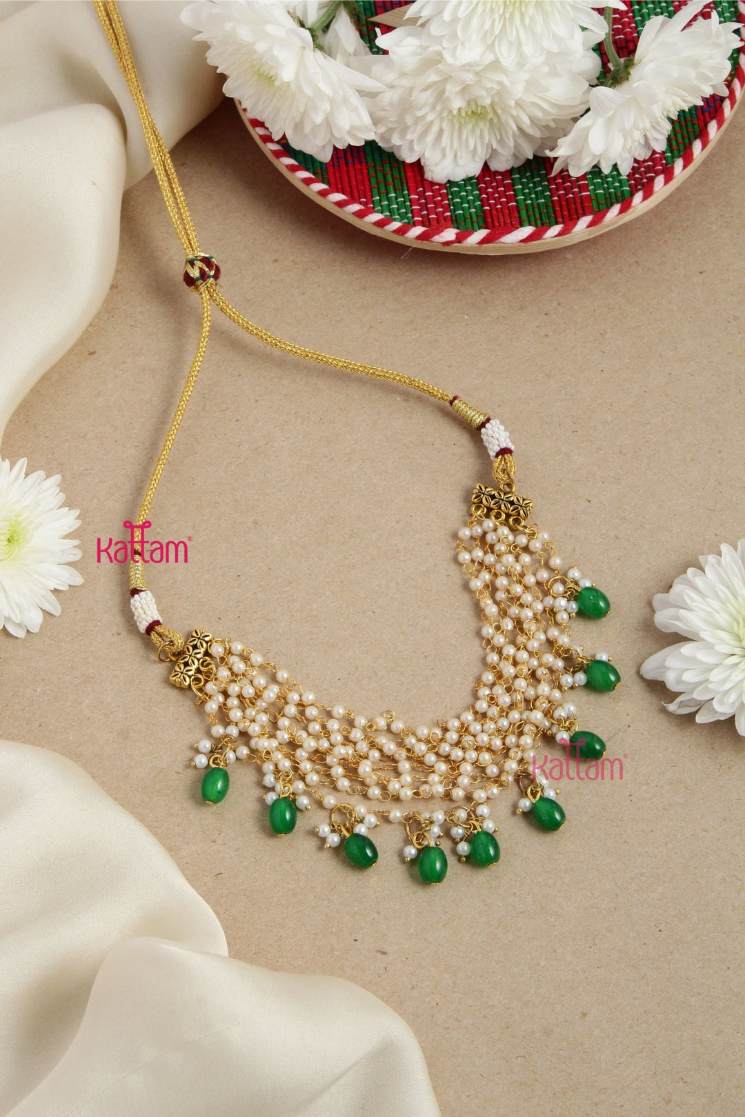 Handcrafted Pearl Green Bead necklace ( No Earrings ) - N2899