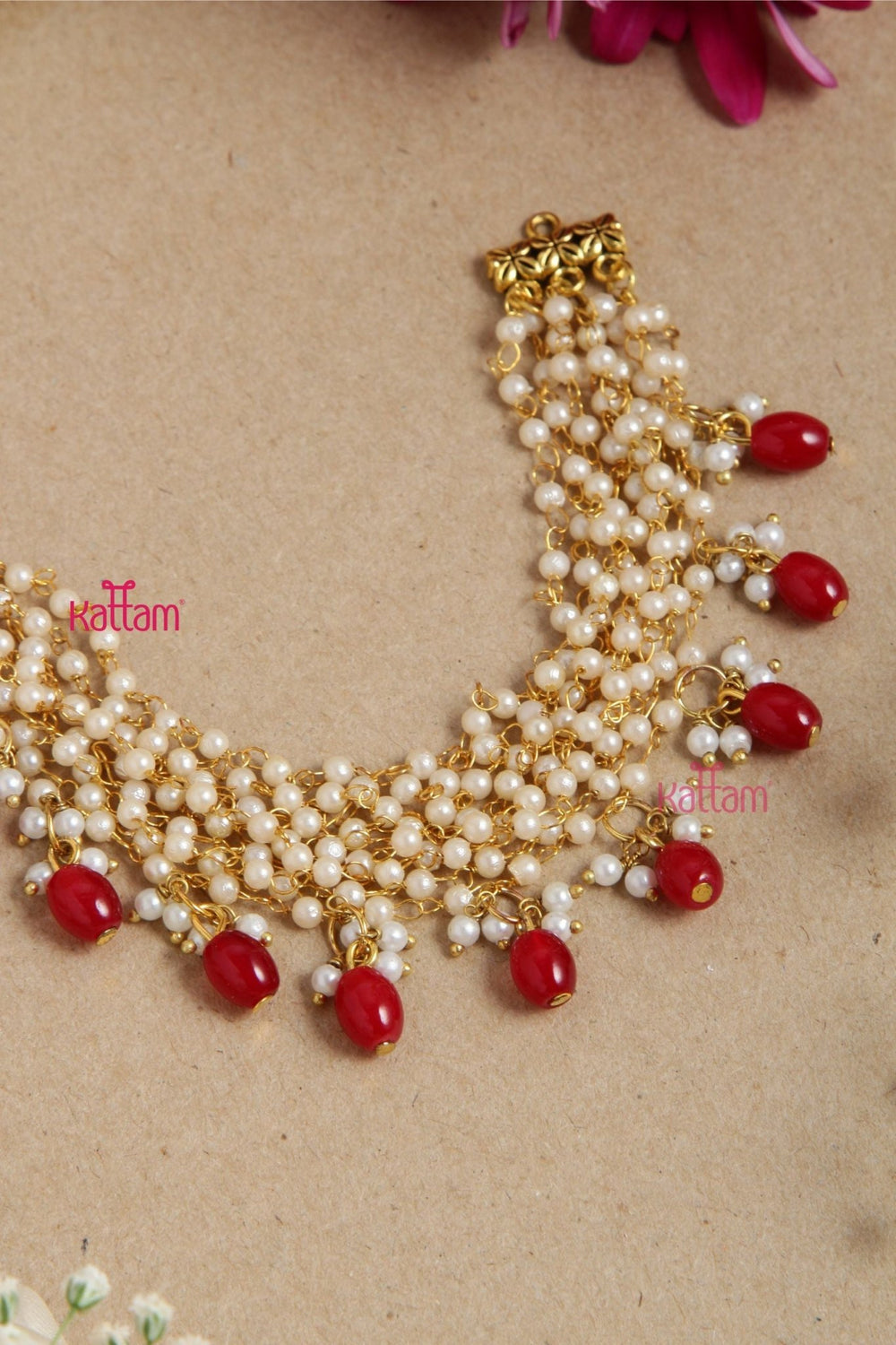 Handcrafted Pearl Maroon Necklace ( No Earrings ) - N2898