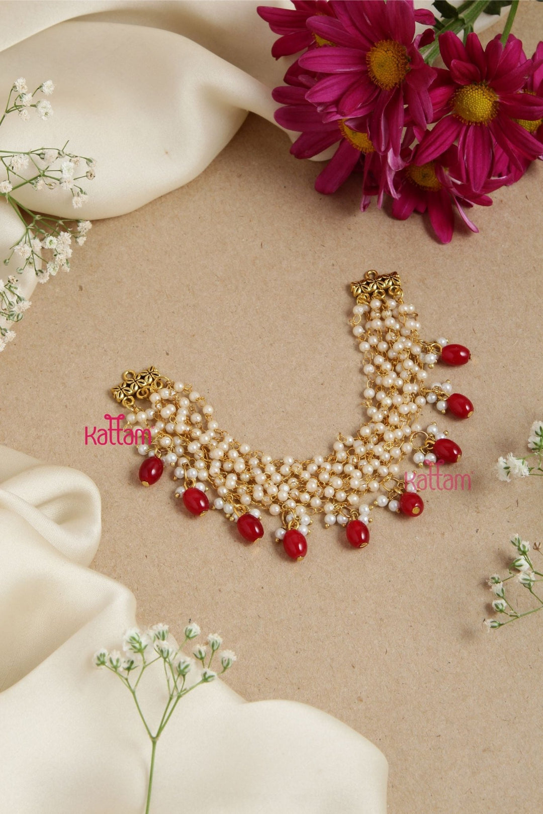 Handcrafted Pearl Maroon Necklace ( No Earrings ) - N2898
