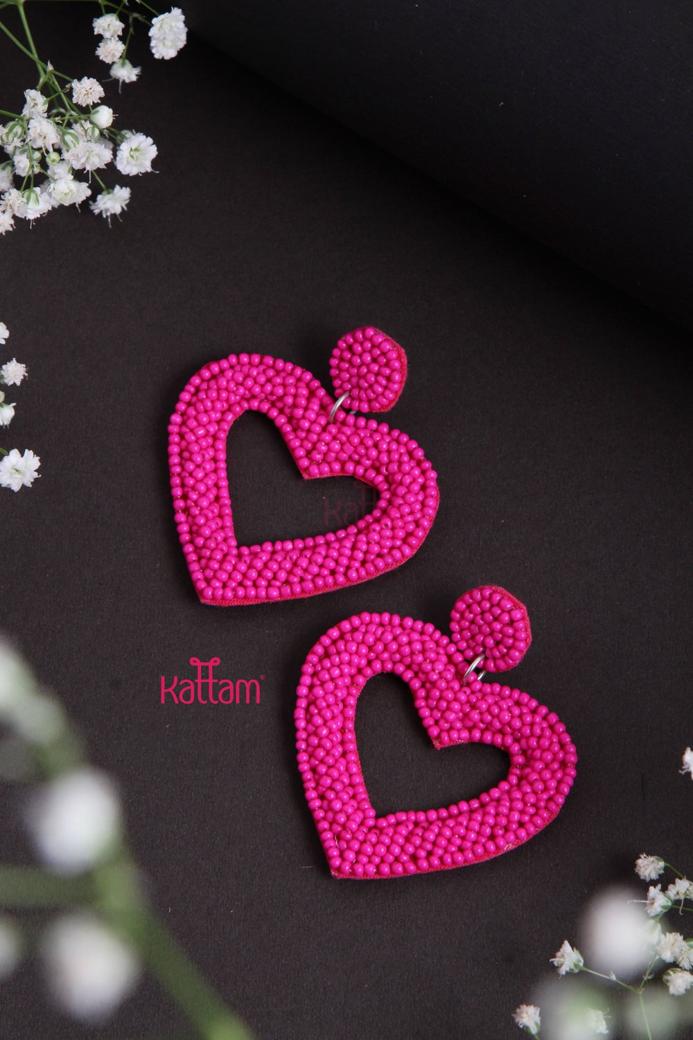 Handcrafts Embroidery Pink Heart Earring - E841