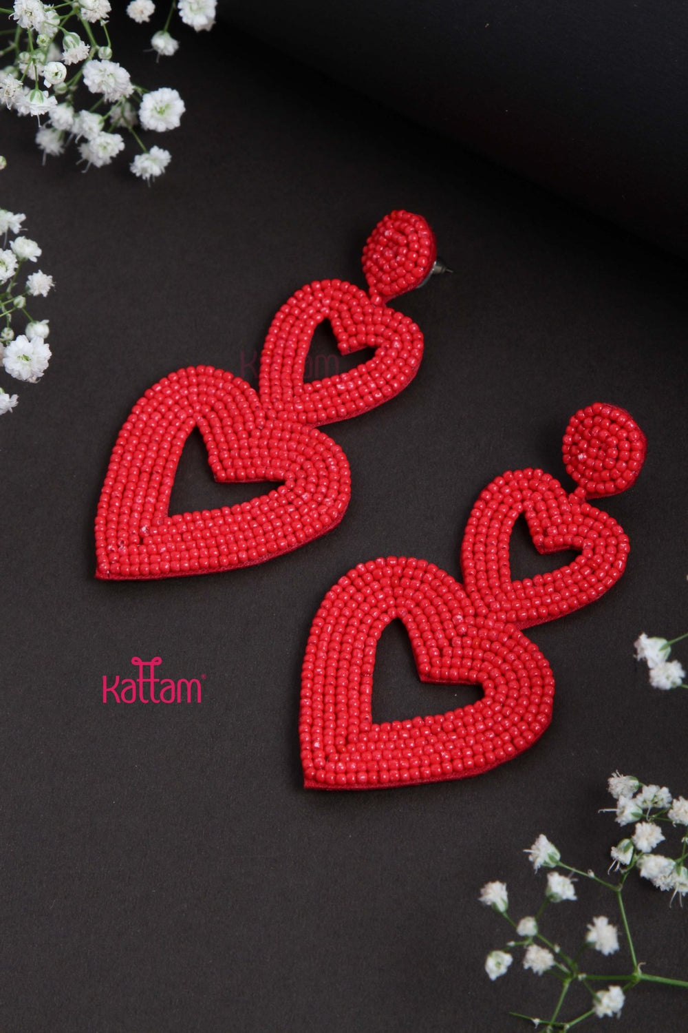 Handcrafts Embroidery Red Double Heart Earring - E843