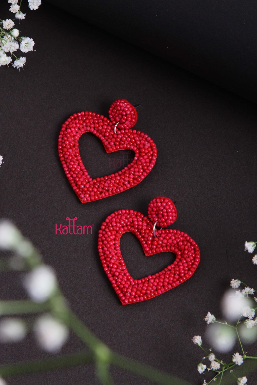 Handcrafts Embroidery Red Heart Earring - E842