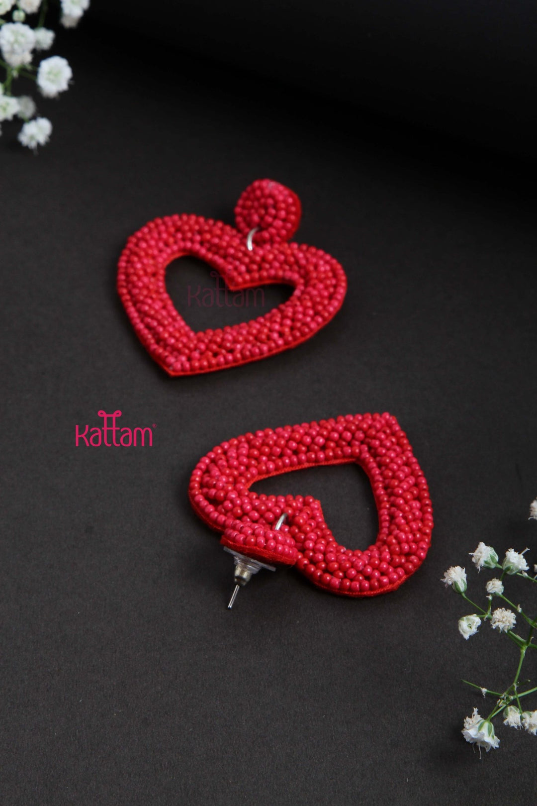 Handcrafts Embroidery Red Heart Earring - E842