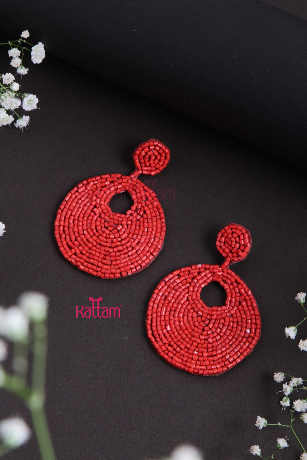 Handcrafts Embroidery Red Round Earring - E845