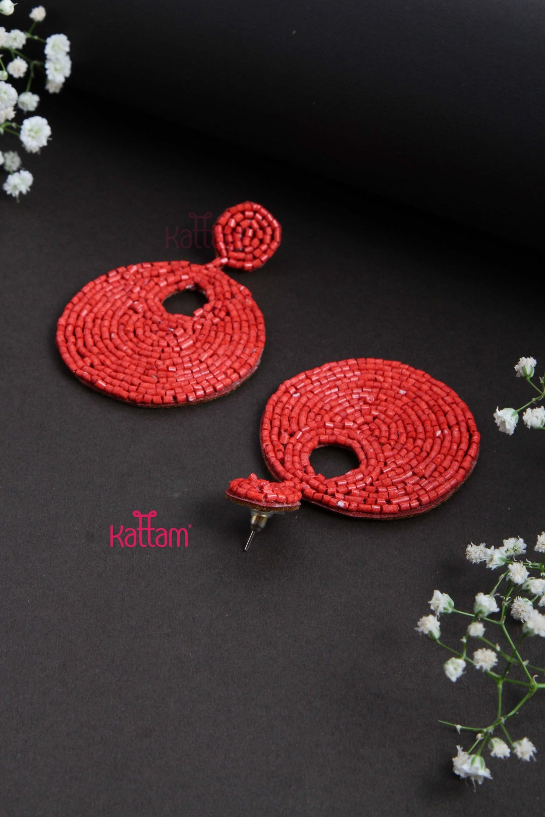Handcrafts Embroidery Red Round Earring - E845