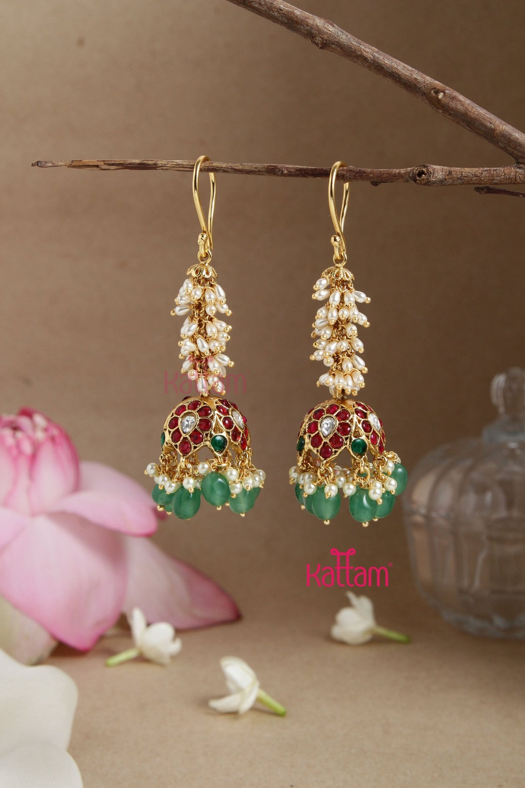 Handmade Kundan Pearl Hook Jhumka - e888 