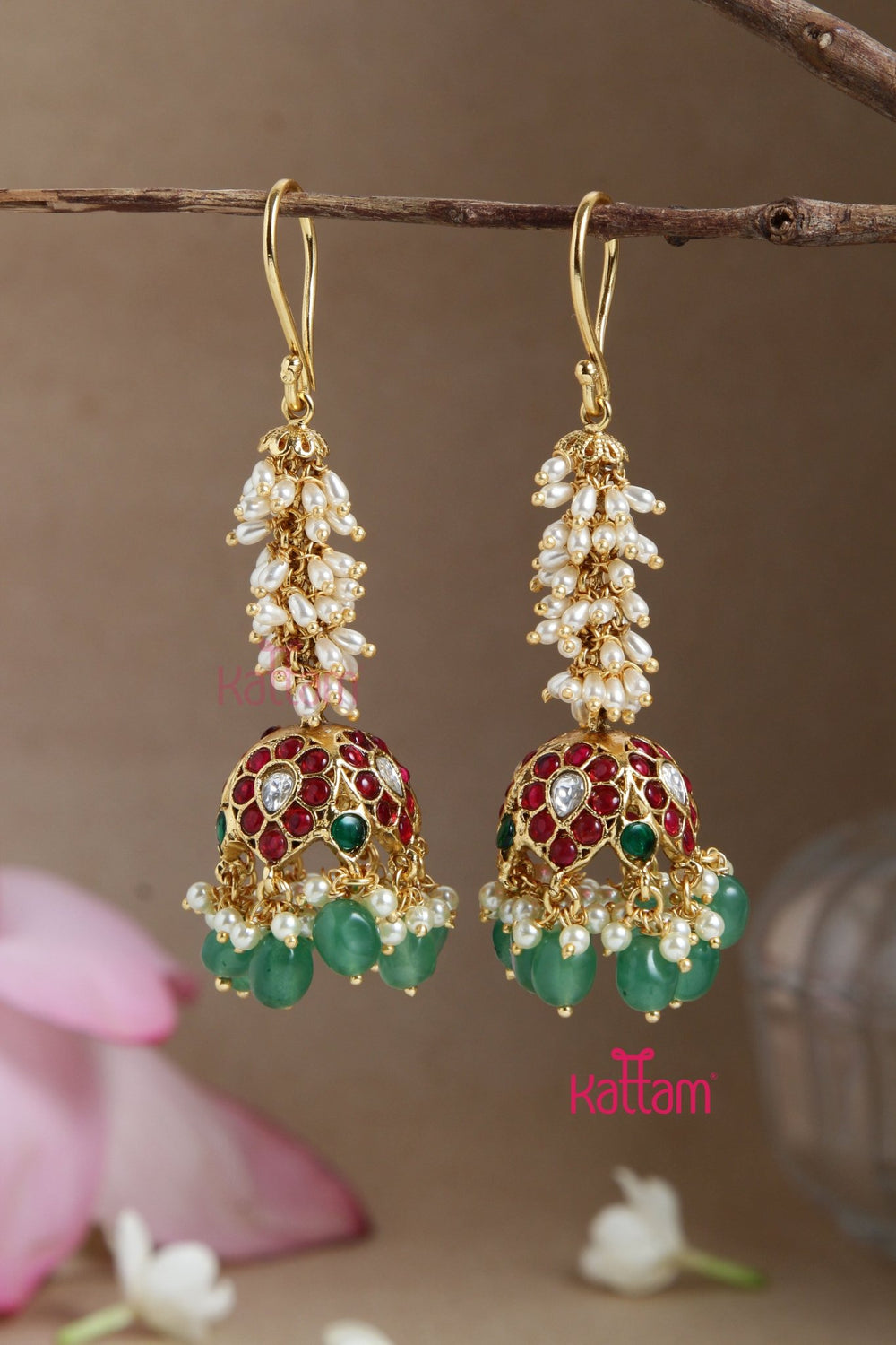 Handmade Kundan Pearl Hook Jhumka - e888