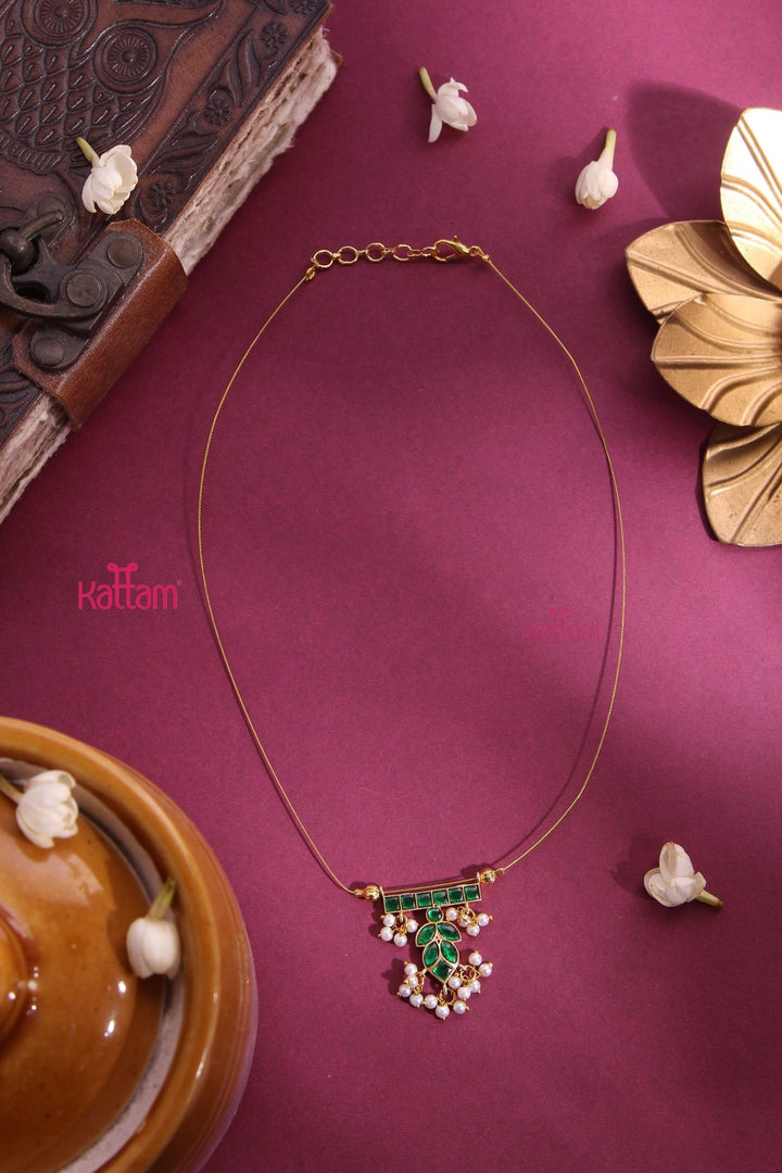 Invisible Kundan Green Leaves Pearl Choker - N3299
