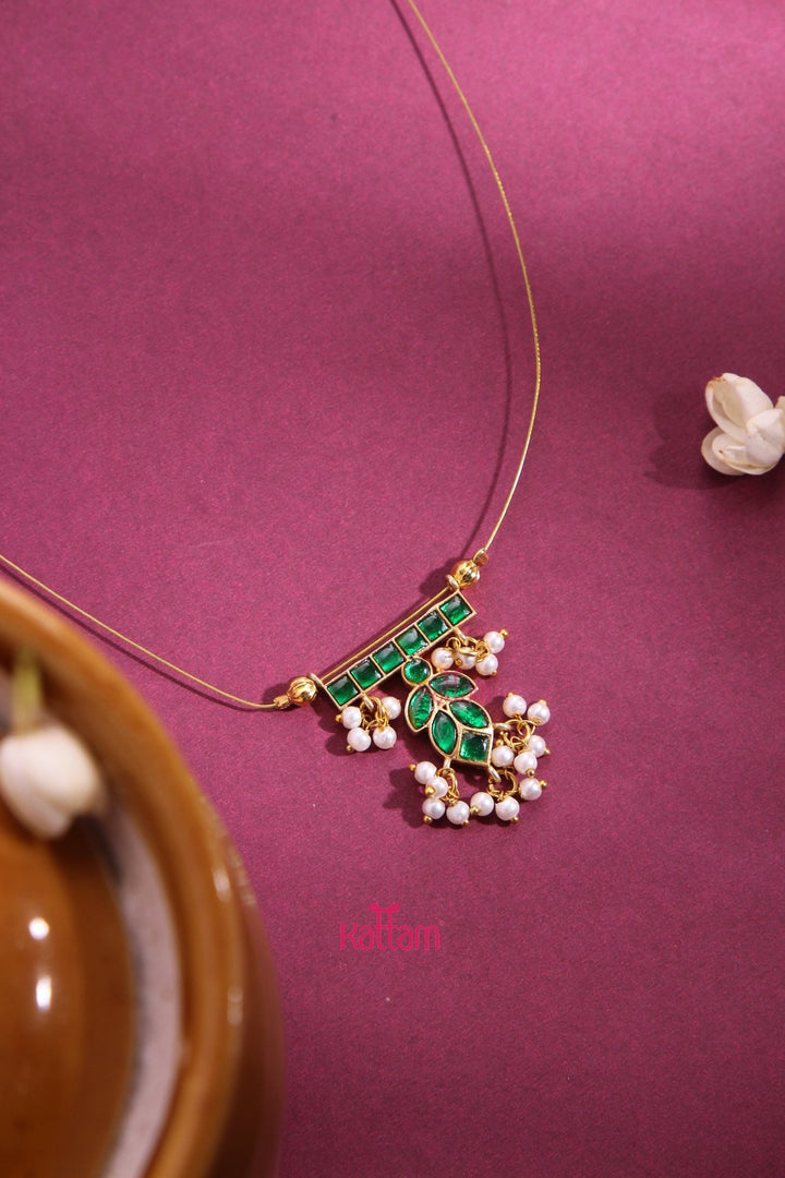 Invisible Kundan Green Leaves Pearl Choker - N3299