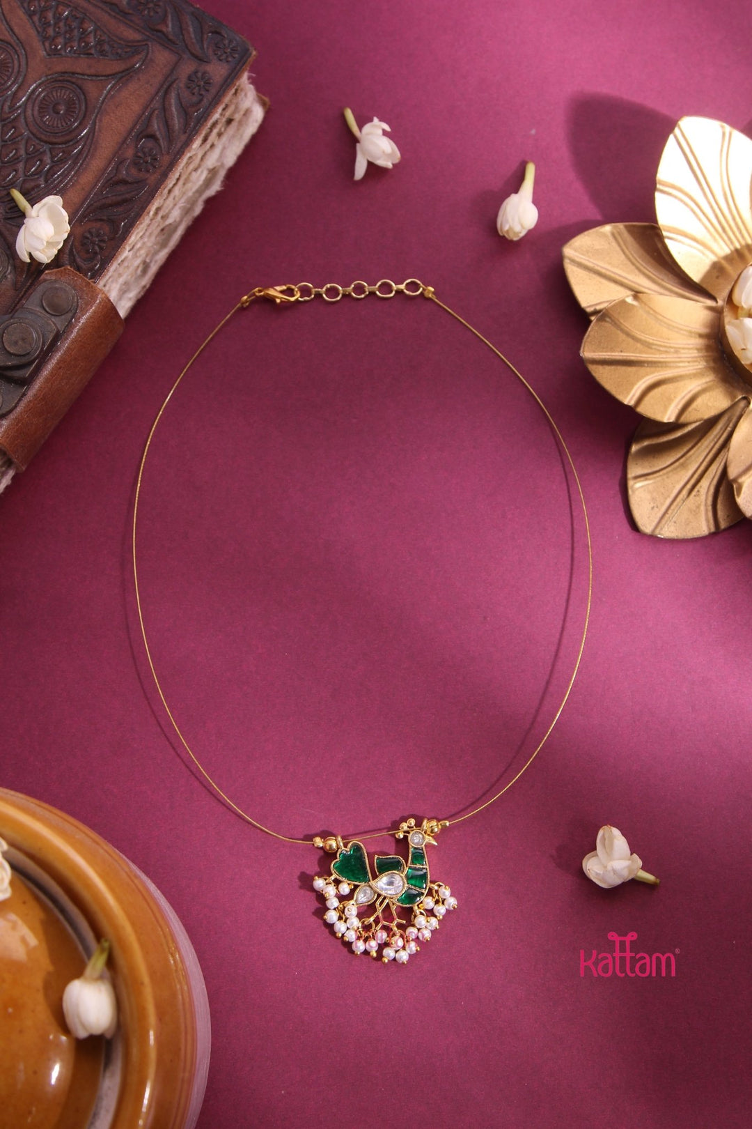Invisible Kundan Green Peacock Choker - N3291