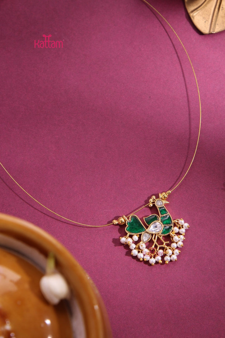 Invisible Kundan Green Peacock Choker - N3291
