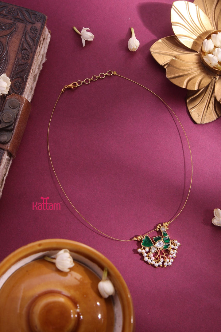 Invisible Kundan Green Peacock Choker - N3291