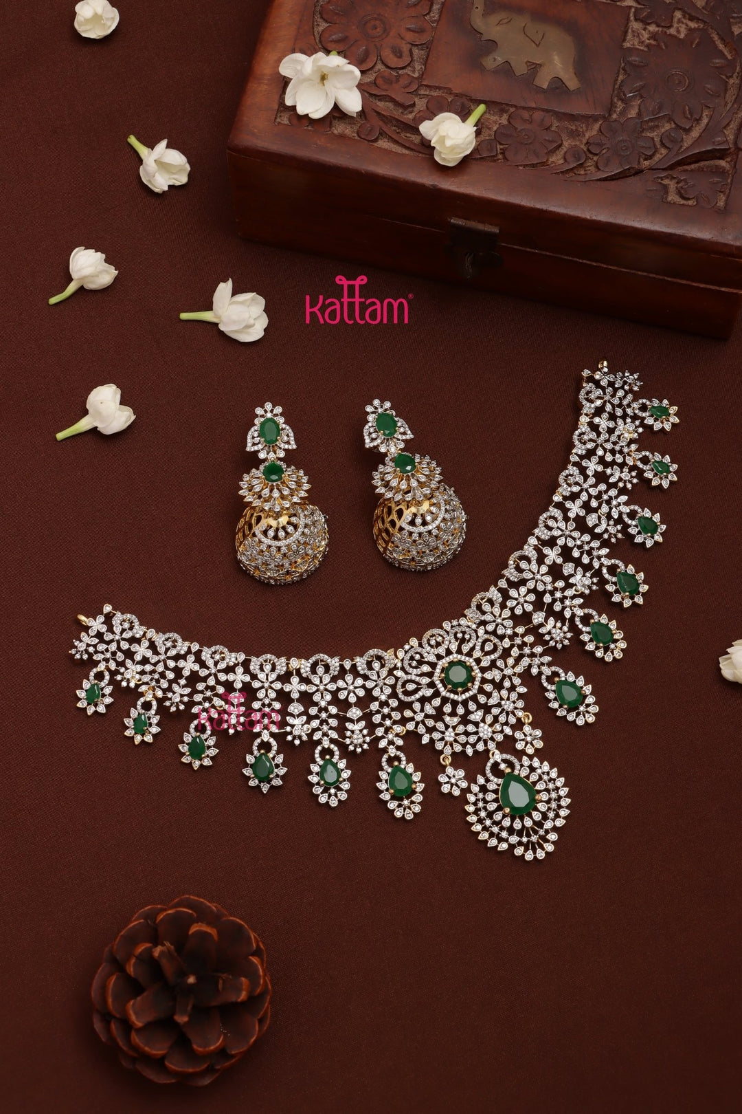 Iyraa - AD Stone Semi Bridal Green Choker Set - N5320