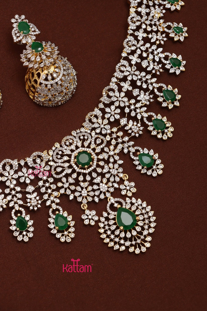 Iyraa - AD Stone Semi Bridal Green Choker Set - N5320