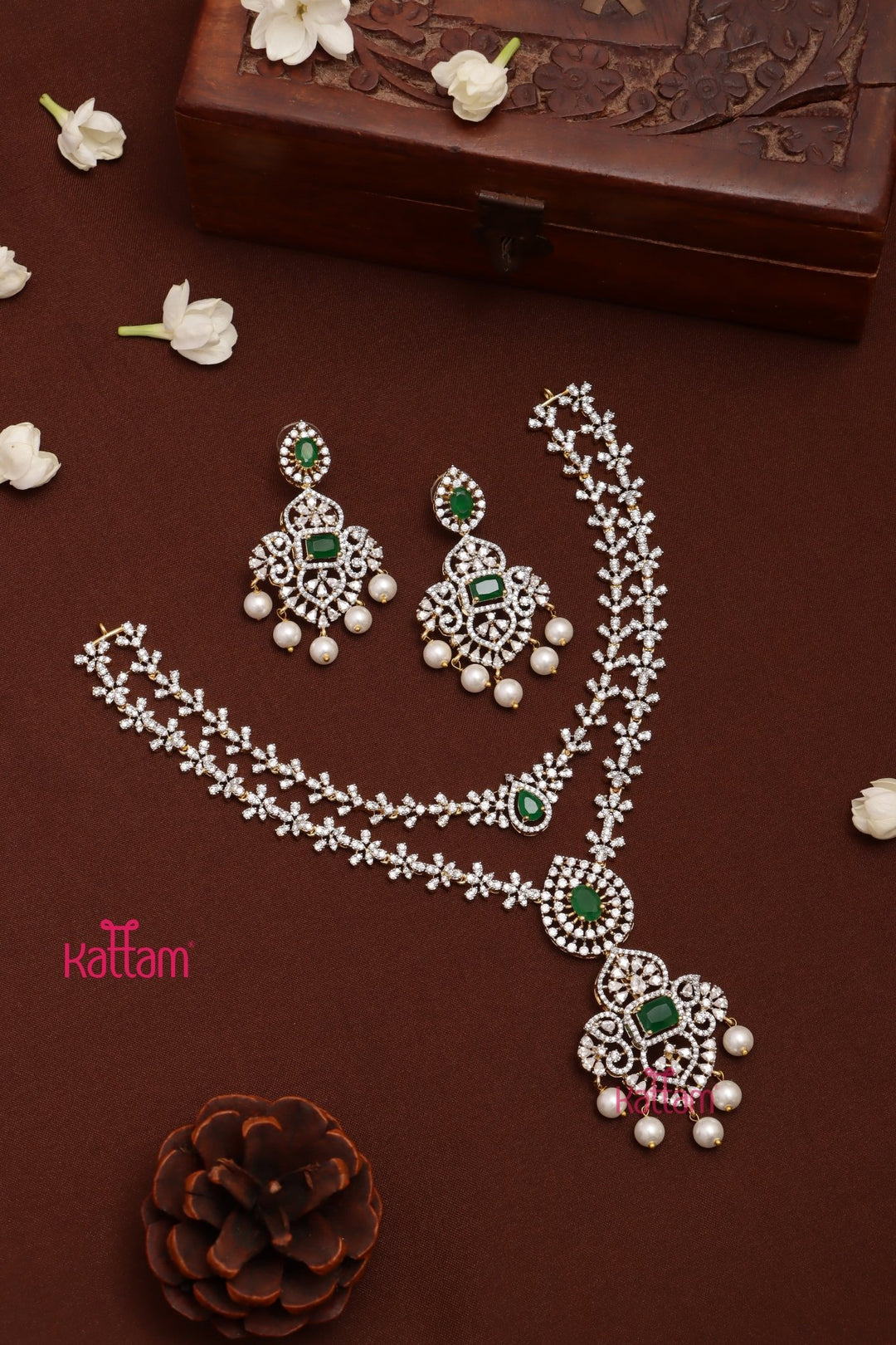 Jenisha - AD Layered Green Necklace - N5309