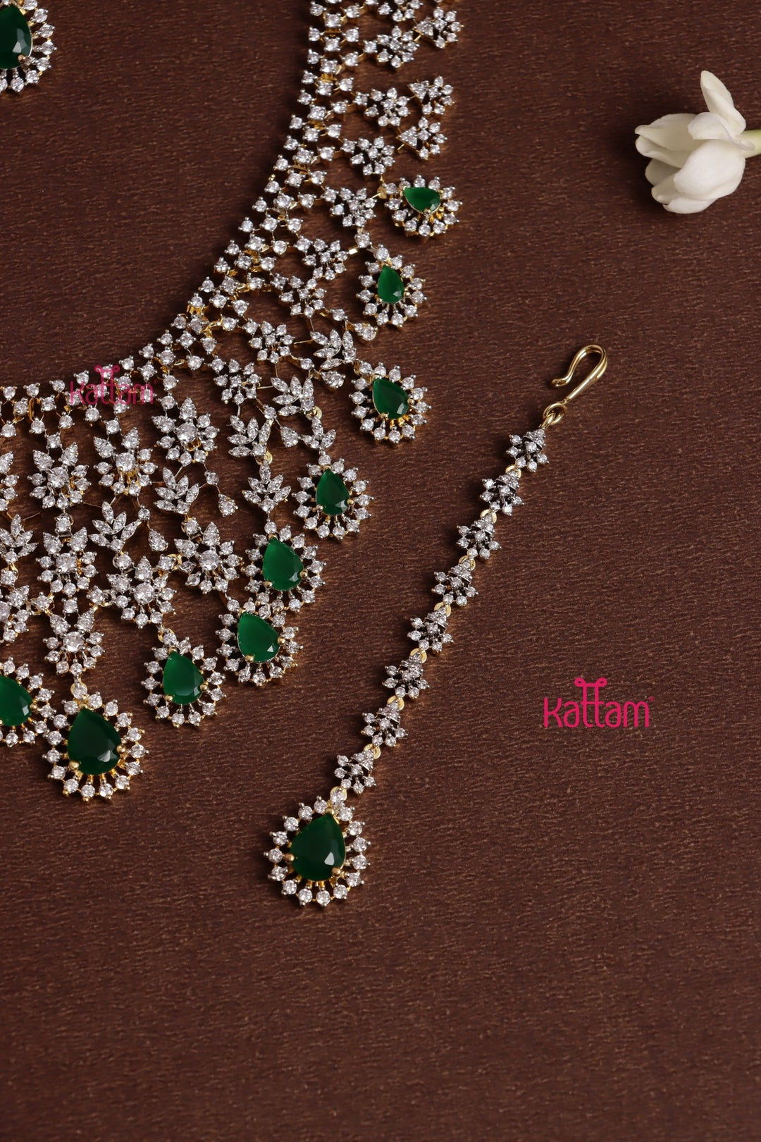Karina - AD Green Drop Bridal Haram With Tikka Set - N5329