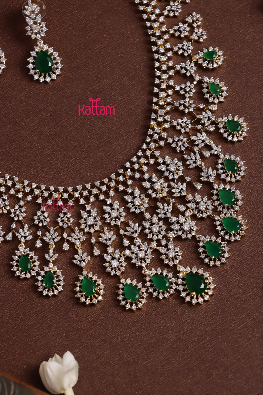 Karina - AD Green Drop Bridal Haram With Tikka Set - N5329