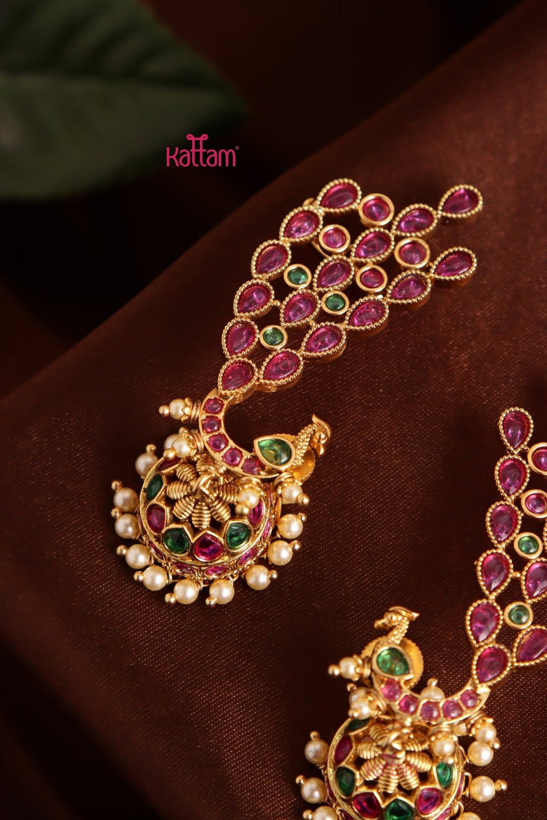 Kemp Feather Peacock Earcuff Jhumka - E1040
