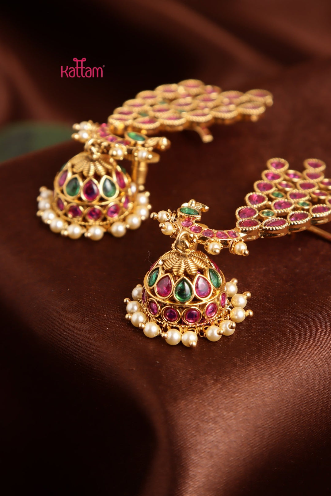 Kemp Feather Peacock Earcuff Jhumka - E1040