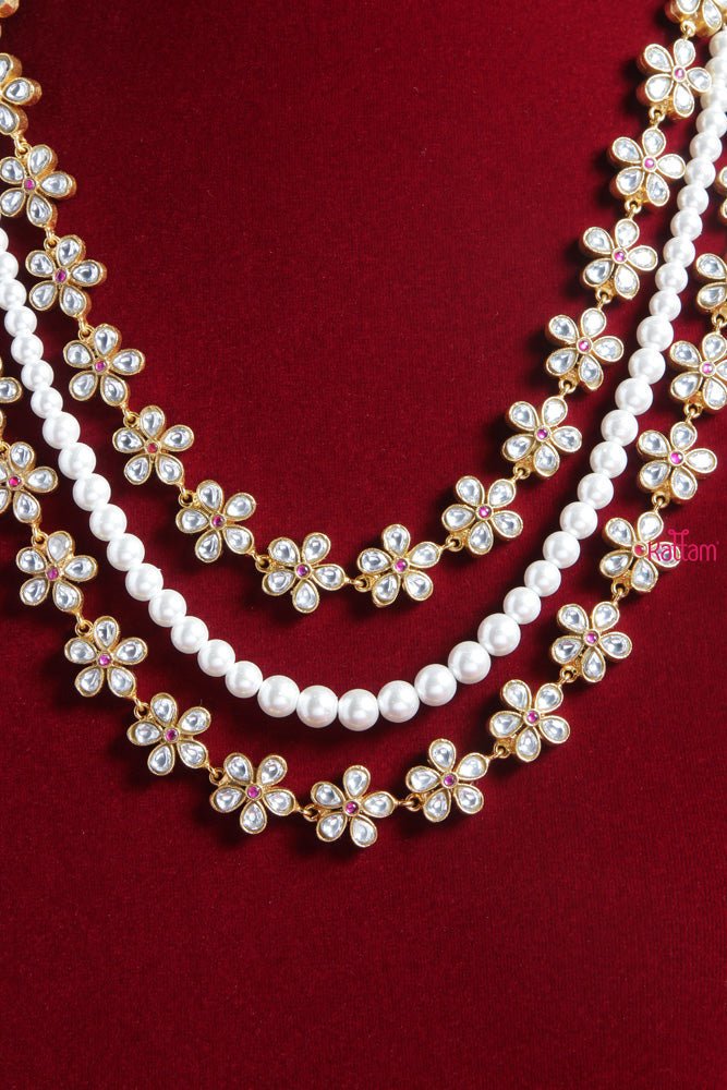 Kundan Flower Pearl Long Necklace - N1720