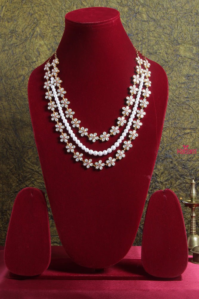 Kundan Flower Pearl Long Necklace - N1720