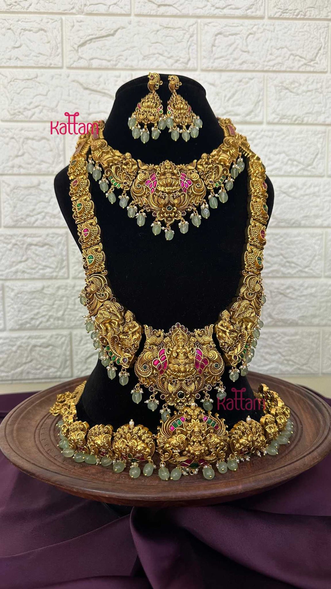 Lakshmi Antique Gold Semi Bridal Set - Design 2 ( Short & Long Sold Separately) - N2948