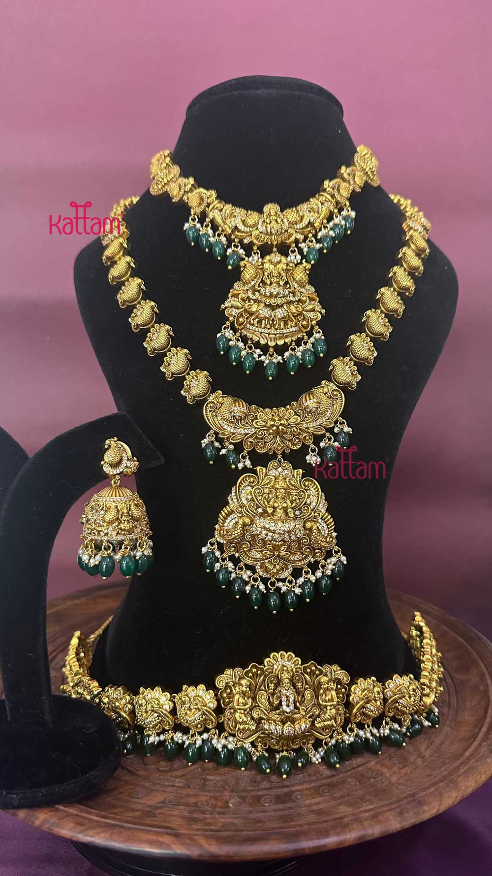 Lakshmi Antique Gold Semi Bridal Set - Design 3 ( Short & Long Sold Separately) - N2950