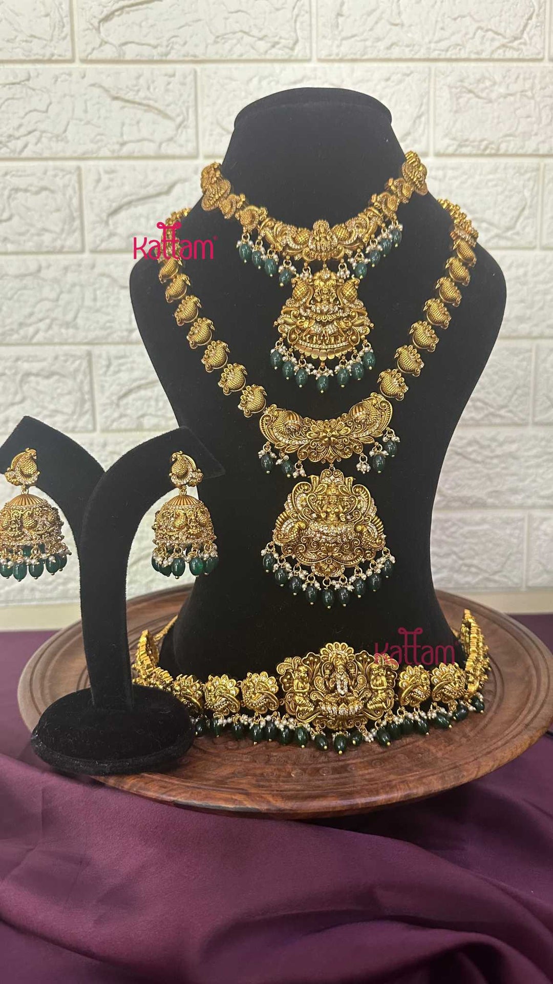 Lakshmi Antique Gold Semi Bridal Set - Design 3 ( Short & Long Sold Separately) - N2950