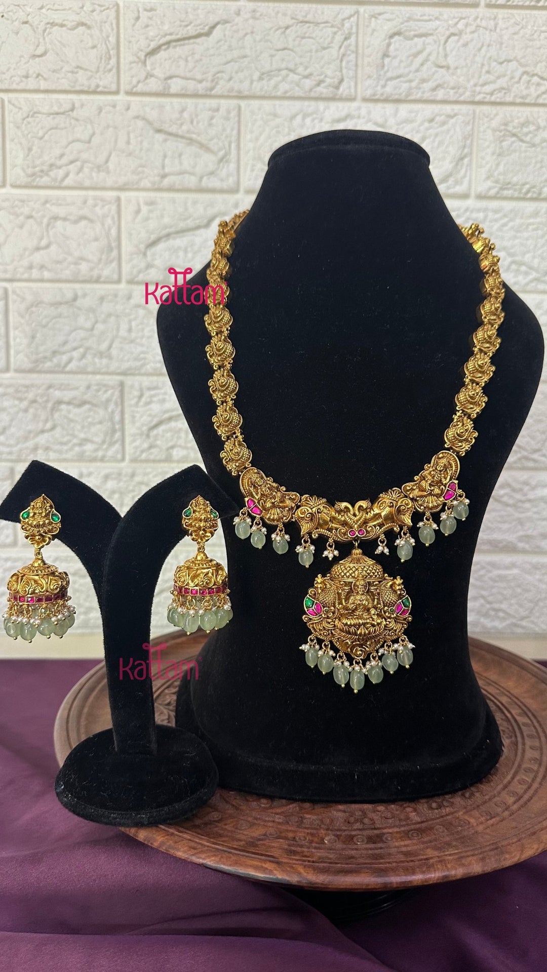 Lakshmi Antique Gold Semi Bridal Set - Design 4 ( Short & Long Sold Separately) - N2953