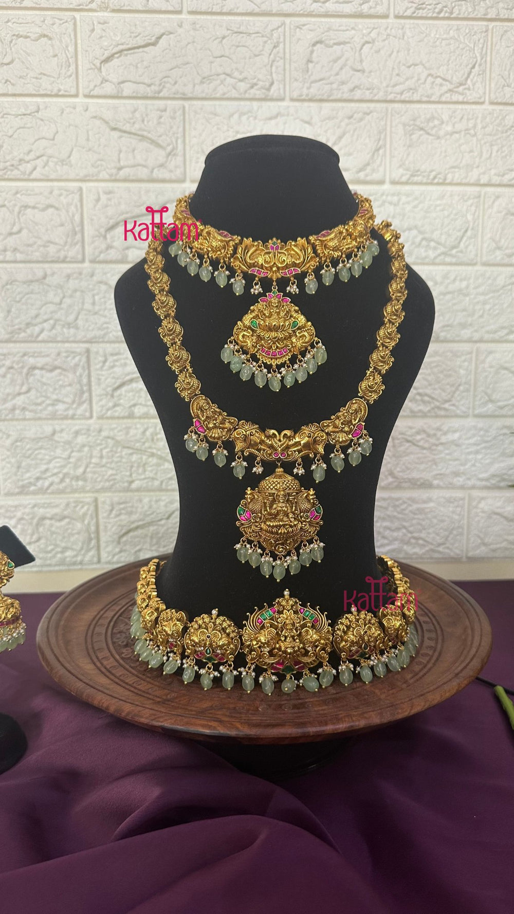 Lakshmi Antique Gold Semi Bridal Set - Design 4 ( Short & Long Sold Separately) - N2952
