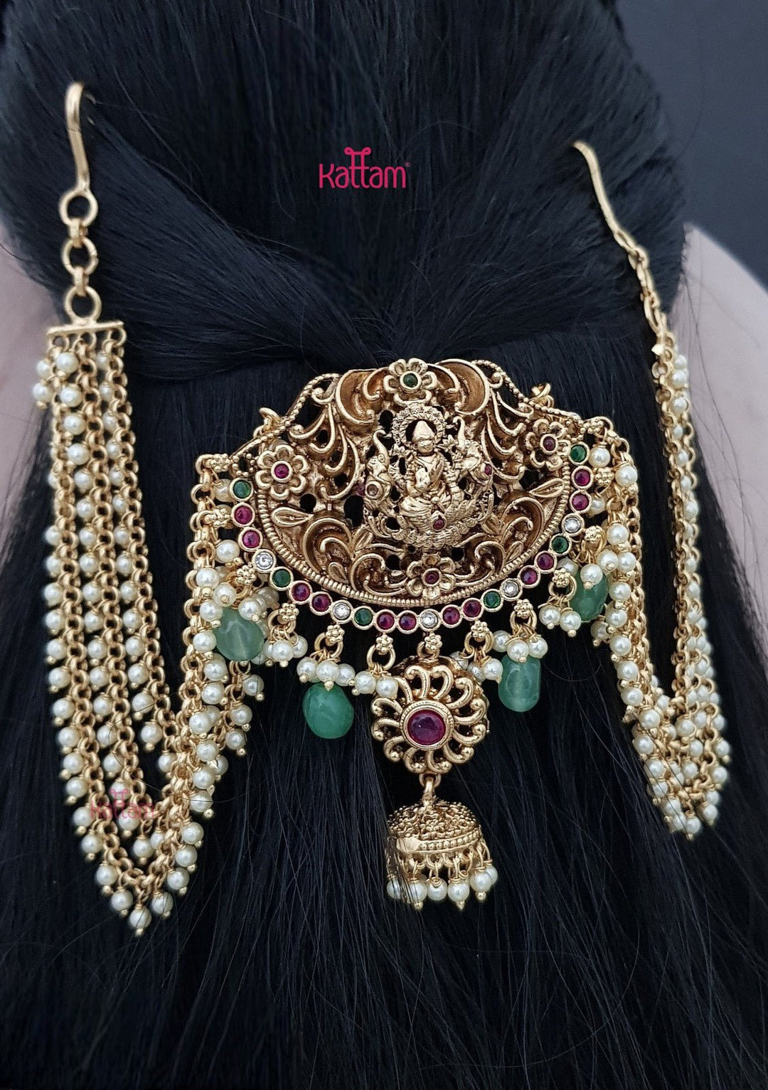 Lakshmi Jhumka Drop Bun Billai - Pearl - JB091