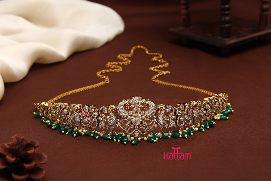 Lila - Victorian Peacock Green Hipchain - HB190