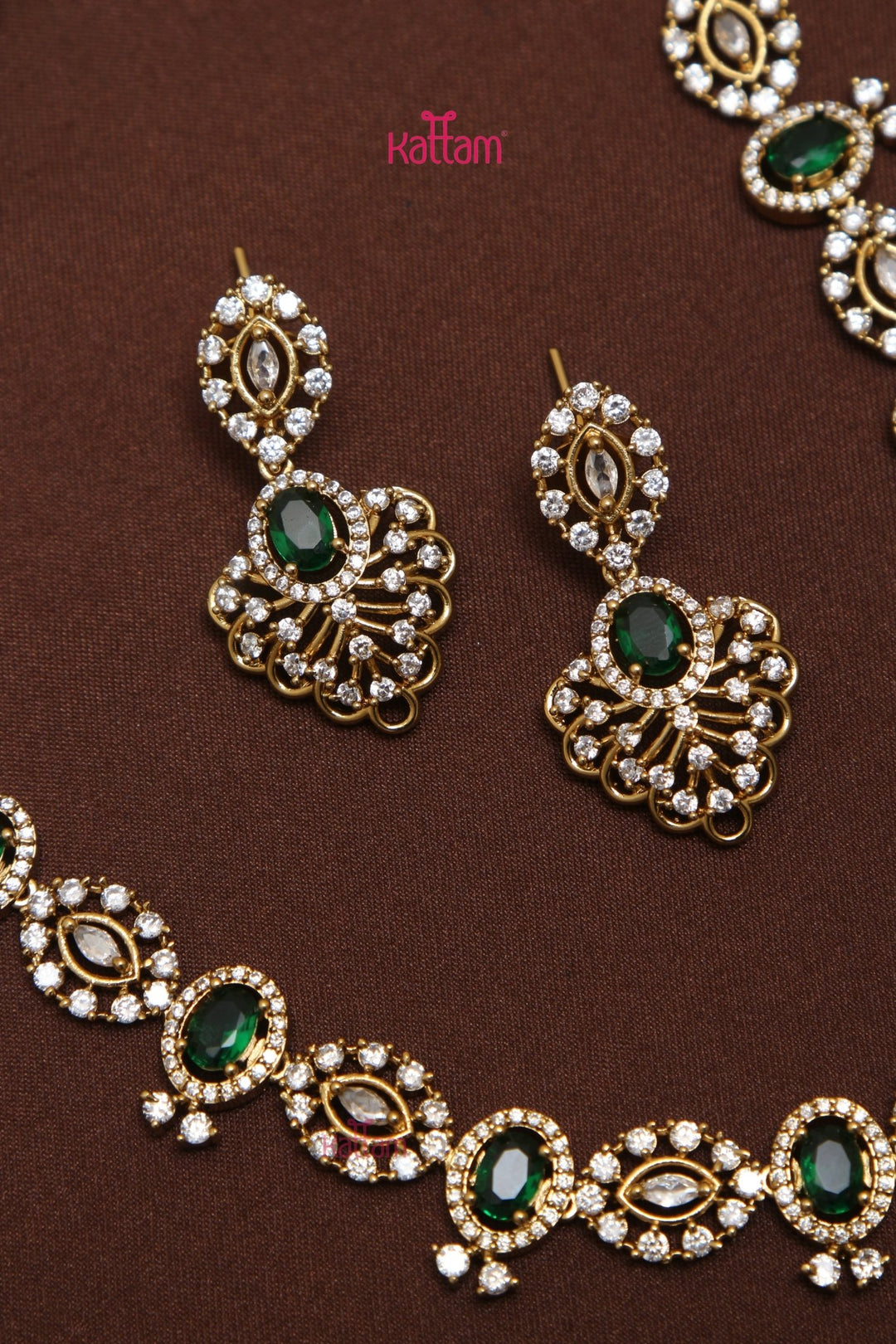 Lydia - Drop Green Stone Necklace - N3549