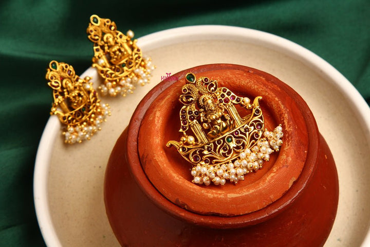 Mahalakshmi Pearl Pendant Set with Earrings (No chain) - P002