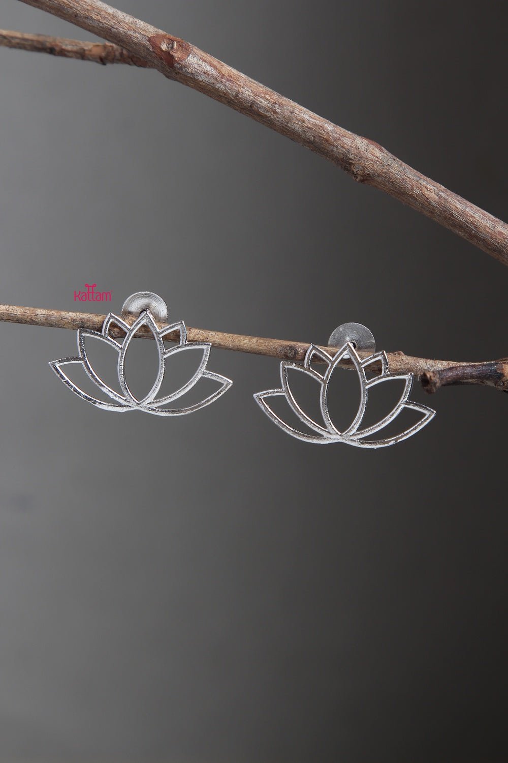Medium Oxidised Silver Lotus Earring