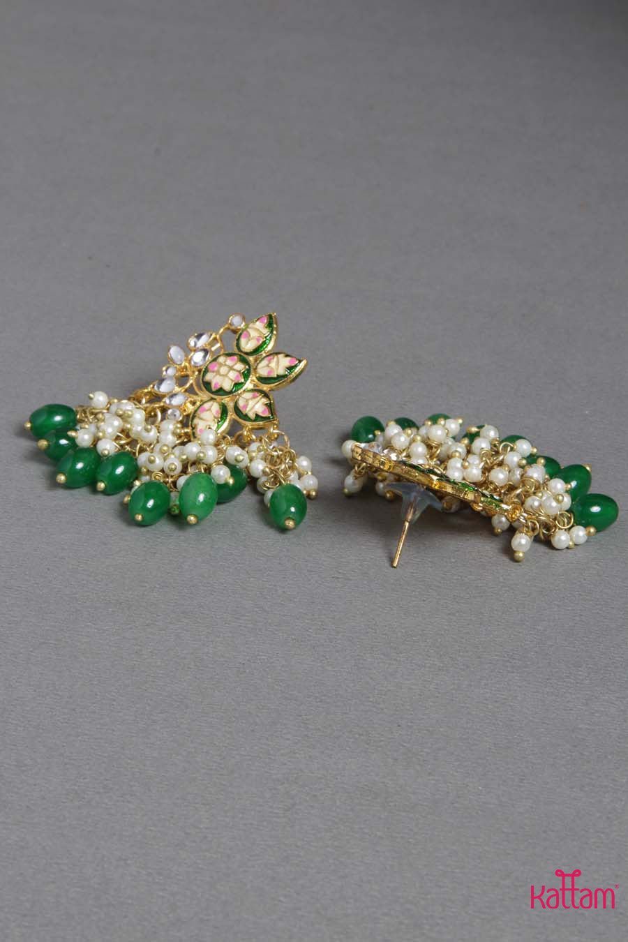 Meenakari Green Small Pearl Earring - E215