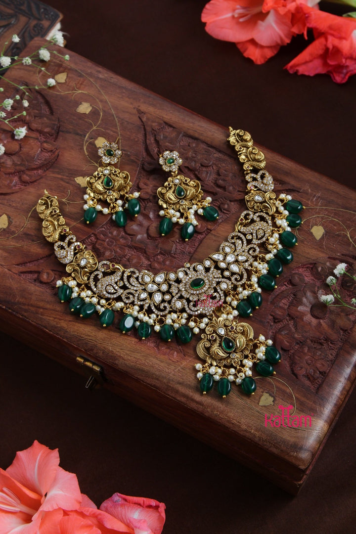 Naira - Victorian Floral Peacock Green Necklace - N6111